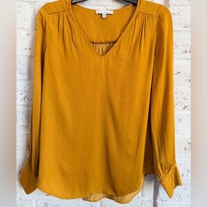 ✨ Maison d’Amélie Paris Mustard Satin Blouse | XS | V-Neck Long Sleeve